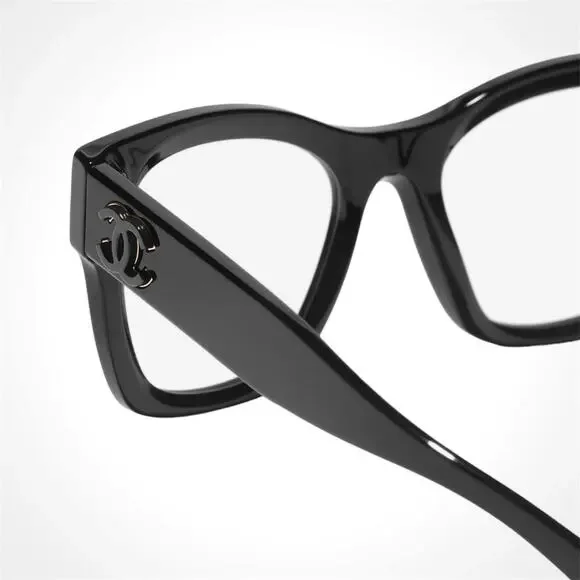 New CHANEL Eyeglasses Black Gold Butterfly Square Acetate Womens - Picture 4 of 5